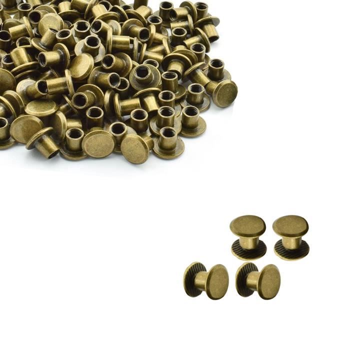 9x6mm Rivets à Vis Chicago Longs Attache en Laiton à Tête Plate pour ...
