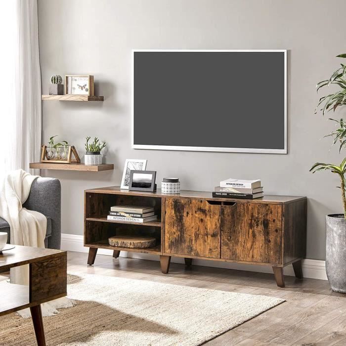 vasagle meuble tv 2 portes avec etageres reglables pour 60 pouces 140 x 40 x 50 cm marron rustique ltv027x01 achat vente meuble tv vasagle meuble tv 2 porte cdiscount