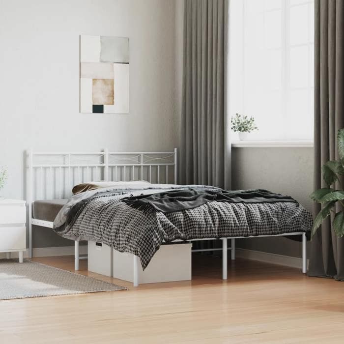 vidaXL Cadre de lit métal sans matelas et tête de lit blanc 140x200 cm 373741
