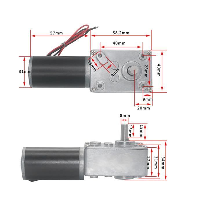 Moteur Réducteur à Vis Sans Fin 12V 120 RPM - Arbre 8mm En D, Couple élevé, Pour Balayeuses, Imprimantes, Fours