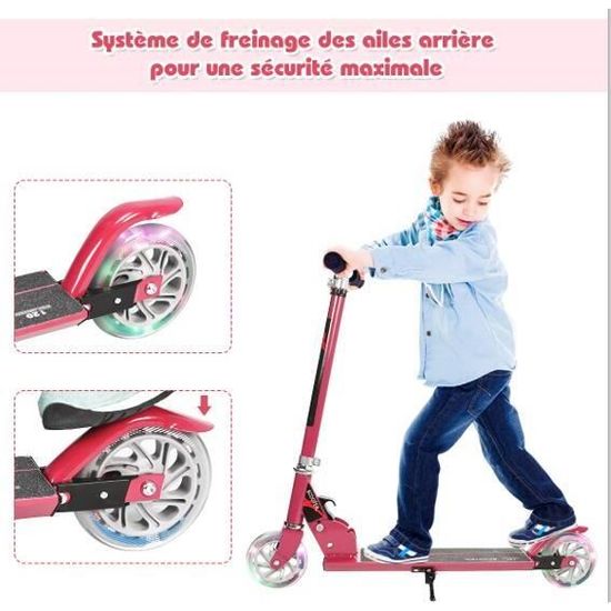 GYMAX Trottinette Enfants Pliable - Hauteur Réglable 63/73/87 Cm, Roues LED, Frein Arrière, Charge Max 70 Kg (4-10 Ans)