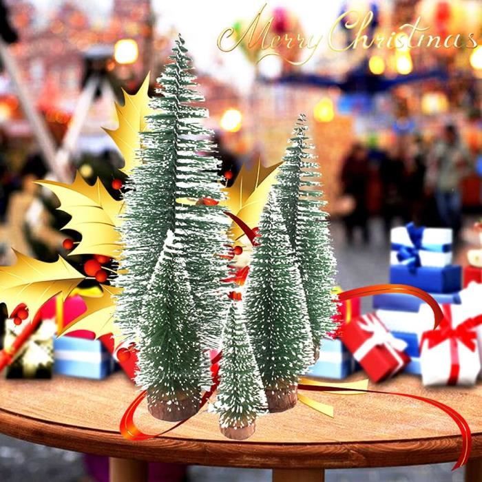 MISNODE Lot de 12 mini sapins de Noël de 15 cm avec base en bois, petit sapin artificiel pour Noël, vacances, décoration d'intérieur