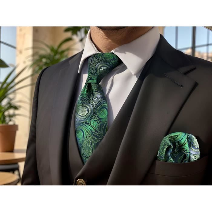 Cravates Pour Hommes Cravate De Mariage De Luxe Paisley Vert Blanc