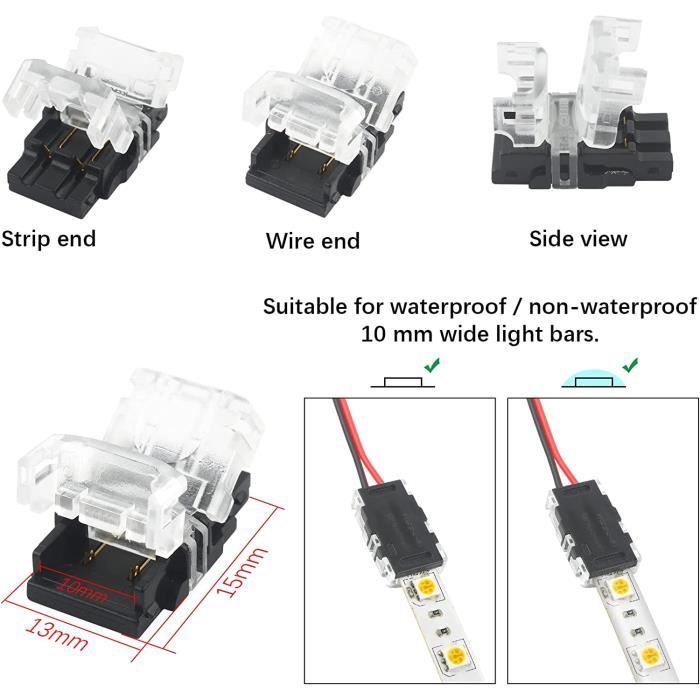 10pcs Connecteur de Bande LED à 2 Broches Cable d'extension 2 pin
