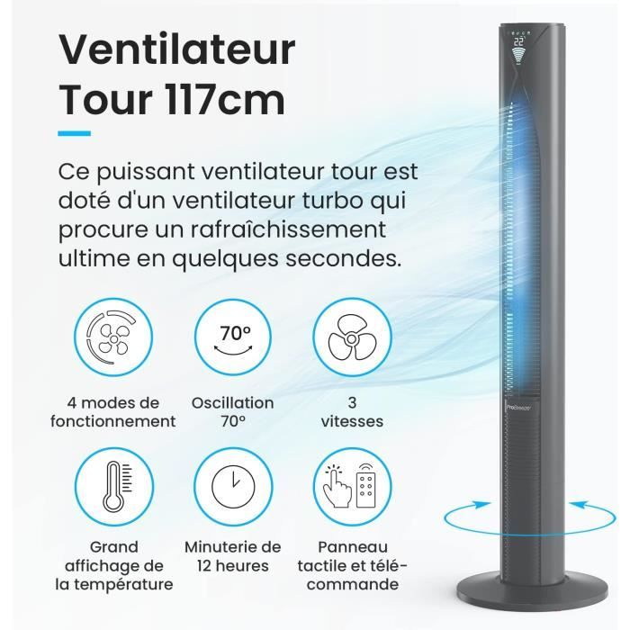 Lasko Ventilateur Tour Oscillant à 3 Vitesses avec Télécommande Multifonction