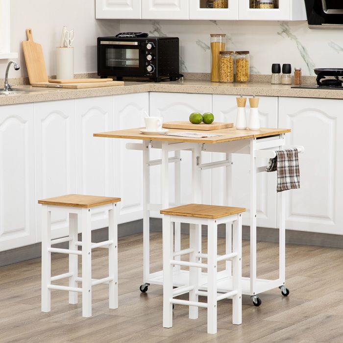 Bolduck (107) Chariot De Cuisine Roulant 3 Niveaux Avec Plateau En Bois – Idéal Pour Îlot De Cuisine, Argent