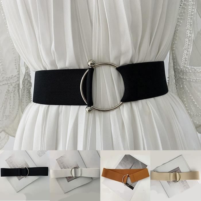CEINTURE Ceintures pour femmes noires taille Simple elastique pour dames bande avec boucle ronde decoration Black D74343 Blanc Cdiscount Pret a Porter