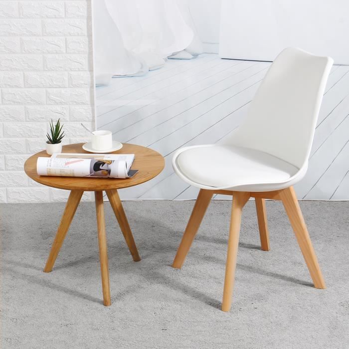 NMK HOME Chaise Salle à Manger Blanche - Chaise Cuisine Plastique Avec Pieds Hêtre Et Similicuir Velouté - Confort Moderne