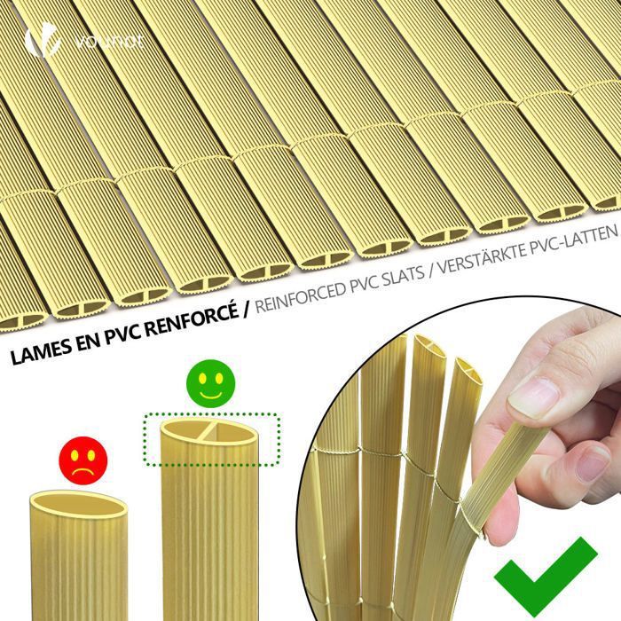 Canisse Brise Vue PVC Ultra Renforcé VOUNOT, Gris, 80x500cm, Avec Attaches, Neuf