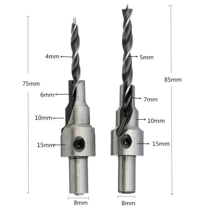 Ahlsen 7 Pièce HSS 5 Flûte Jeu De Foret Fraise Bit De Vis à Bois Chanfrein Pour Diverses Vis De Longueur Par Simple Desserrer Et Resserrer La Vis 3 6mm Set Outil 85241703