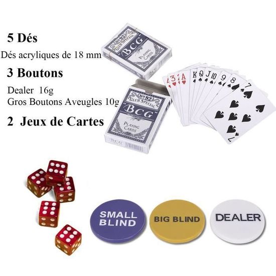 Melangeur De Carte électronique Set Poker Bullets Playing Cards - 500 Jetons Argile - 2 Jeux Cartes - Dés - Bouton Dealer Accessoires Poker à Domicile