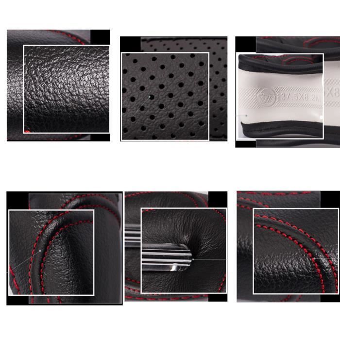 Housse de Volant de Voiture Couvre Volant en Cuir Microfibre Taille  Standard 38 cm, Antidérapante, Noir & Rouge - Cdiscount Auto