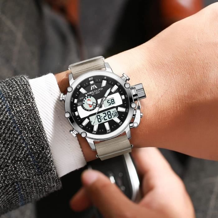 Montre Sport Megalith Montre Pour Homme Militaire Sport Numérique LED Chronographe Extérieur Bracelet En Cuir Montre Digitale Hommes