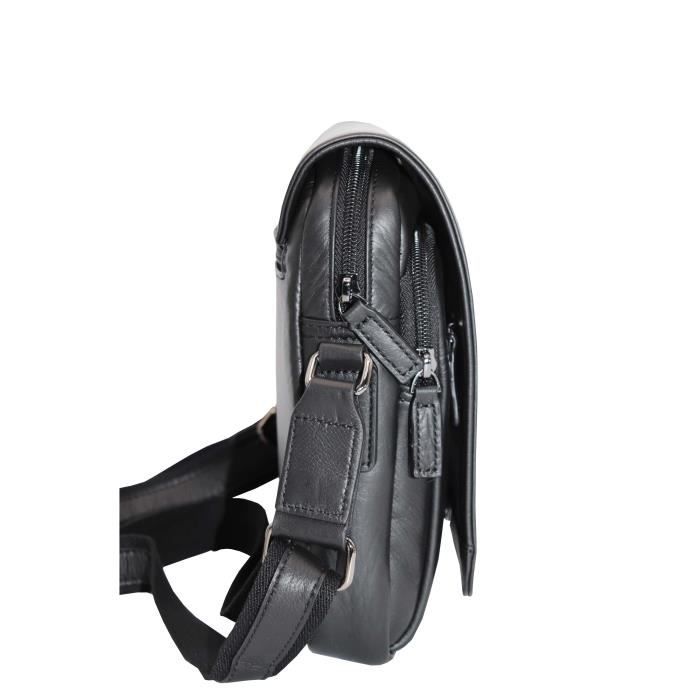Sac Bandoulière En Cuir Katana – 2 Compartiments, Noir, Dimensions 22 X 15 X 3,5 Cm, Neuf Avec étiquettes