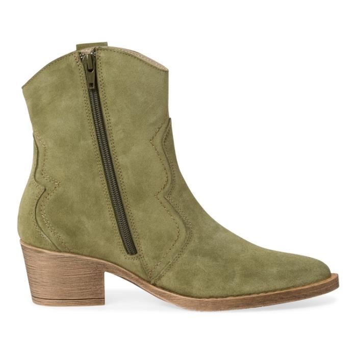 Bottines Femme TAMARIS 2570241 Talon Plat Cuir Vert Vert Cdiscount Chaussures