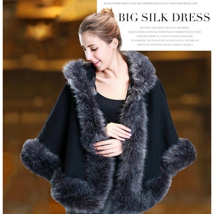 SWAREY Femmes Manteau Cape Faux Fourrure Chale Cape Capuche Manteau Poncho Cardigan