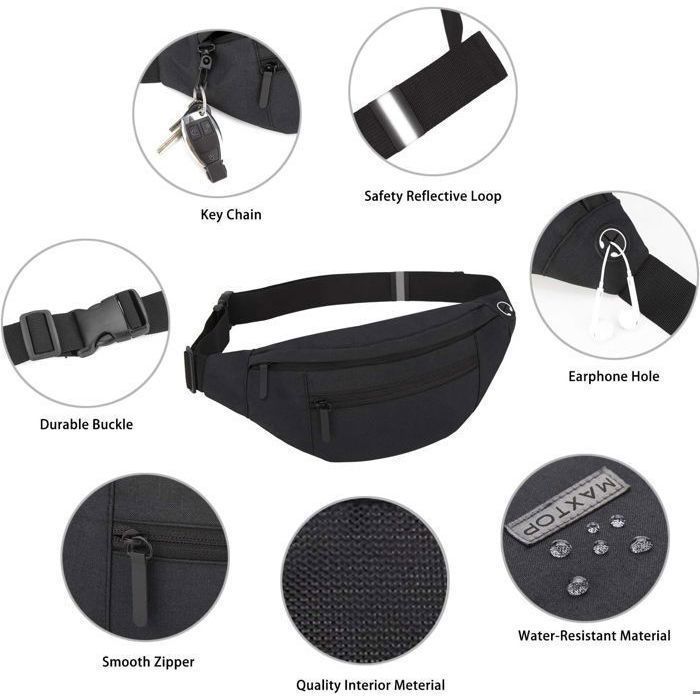 Sac Banane Unisexe IHIGOGOFA - 4 Poches Zippées, Ceinture Réglable 80-170cm, Imperméable, 180g
