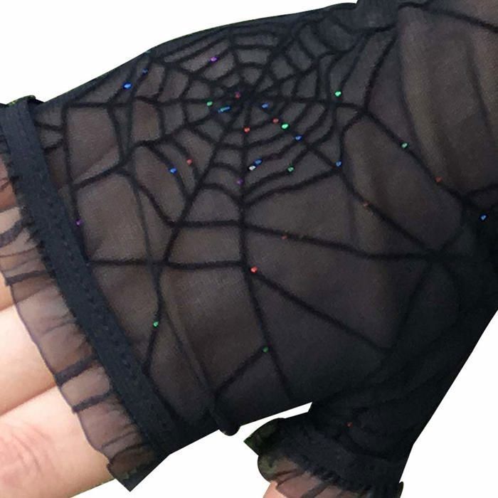 Paire De Gants Sans Doigts Pour Halloween, En Dentelle, En Toile D Noirs Style Punk Pour~p145303279