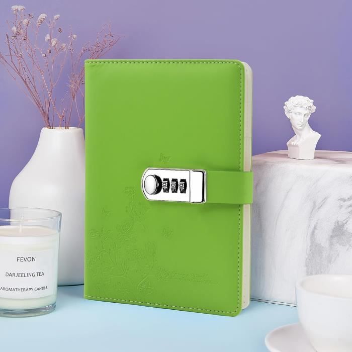 NectaRoy Journal En Cuir PU écriture Carnet, Taille Quotidien Relié Avec Serrure à Combinaison Serrure Mot De Passe Bloc-notes, Papillon Et Motif De Fleurs Cahier, 210x145mm