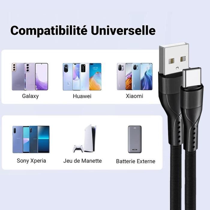 Câble USB Type C,Samsung Huawei Xiaomi Câble de Charge Rapide 1M