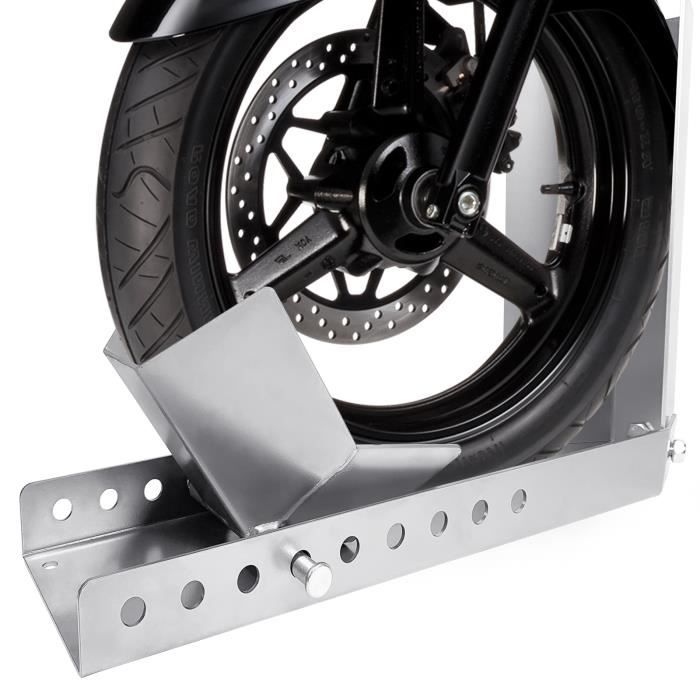  ACXIN - Support de moto - Rail d'aide de chargement - Bascule  de moto - Pince de roue avant - Support renforcé - Avec 3 trous d'ancrage -  Facteur de sécurité élevé