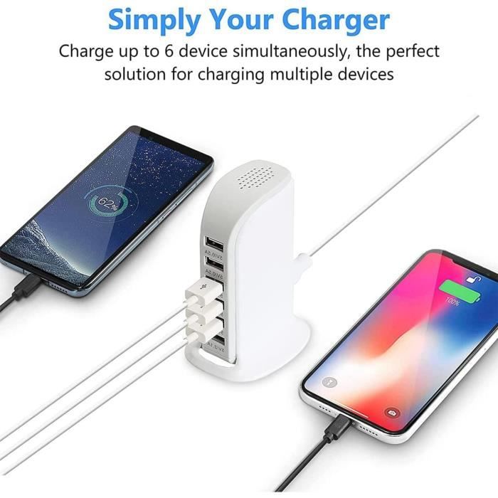 Chargeur USB 10 Ports 50W - Hub De Charge Intelligent Avec Détection - Compatible IPhone, Samsung, Tablette - Pour Maison, Bureau, Voyage