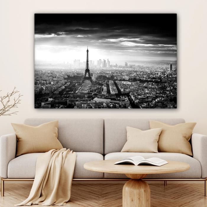 DECLINA Tableau Imprimé XXL Vintage Paris Monuments - Toile Grand Format 100x50 Cm, Fabrication Française