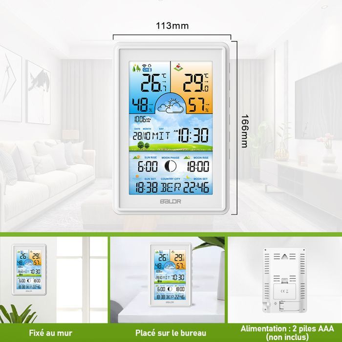 Station Météo FISHTEC LCD Couleurs Avec Capteur Extérieur - Prévisions J+3 Et Alerte Gel