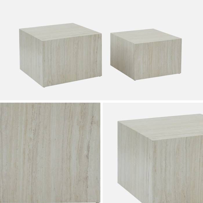 Lot De 2 Tables Basses Gigognes Paros Rondes Effet Marbre Gris - Sweeek 58cm Et 50cm