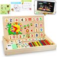 Montessori Boîte d'apprentissage de Math, Magnétique Jouets Educatifs, Scientifiques Tableau en Bois avec cartes de jeu, Jouet de Ma-0