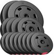 Hop-Sport Disques de Poids en Plastique 30 kg, alésage 31 mm, pour Barre d'haltères 30 mm, Musculation (2x5kg, 4x2,5kg, 8x1,25kg)-0