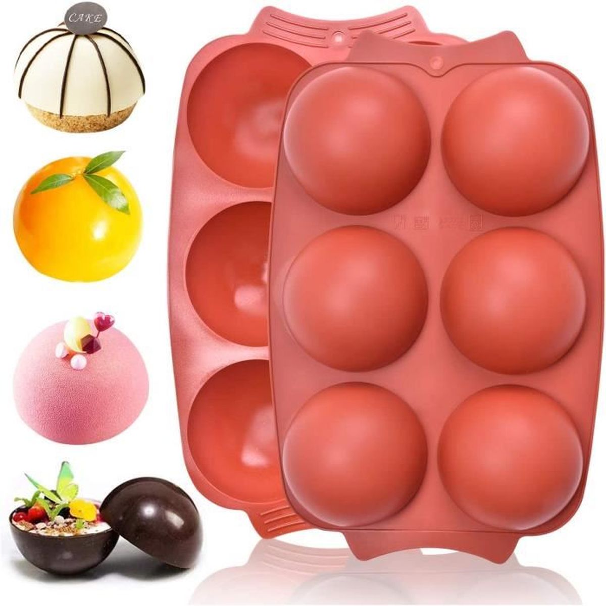 Moules Silicone Demi-sphère Pour Chocolat Chaud - Lot De 2 Moules Ovales à 6 Cavités (8 Cm) - Résistant Au Four Et Congélo