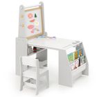 GOPLUS Table et Chaise pour Enfants avec 2 Tableaux,ouleau de Papier,Gomme,Craies,Gobelets de Peinture pour Écrire,Dessiner,Gris