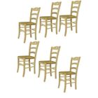 T M C S Tommychairs - Set 6 chaises cuisine CUORE, robuste structure en bois d'hêtre poli, non traité, 100% naturel, assise en paille