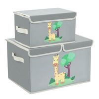 Double couvercle boîte de rangement jouet girafe motif (un double + un seul couvercle) non - tissé beige bordé - gris clair