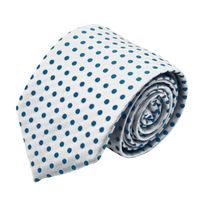 Cravate - Lavalliere - Nœud Papillon - Attora - Cravate Homme Classique. Blanc à pois turquoise