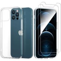 Coque iPhone 12 Pro Max Ultra Transparente Silicone en Gel TPU Souple et 2 × Verre trempé iPhone 12 Pro Max Film Prote