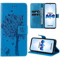 Coque pour Samsung Galaxy A54 5G, Motif Fleur Arbre Protection Effet Cuir Bleu Anti-Rayures