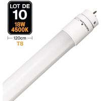 Lot de 10 Tubes Neon LED 18W 120cm T8 Blanc Neutre 4500k Gamme Pro