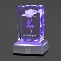 Veilleuse LED Rose en cristal, contrôle tactile 7 couleurs Lampe de chevet Cadeau pour femme, épouse, mère Cadeau d'anniversaire