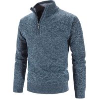 Pull Homme en Tricoté 1/4 Zip Pullover Sweater, Pull d'hiver Doux et Confortable avec Col Montant et Fermeture à Glissière Bleu
