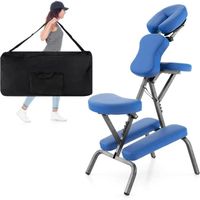 RELAX4LIFE Chaise de Massage Pliante Hauteur Réglable 110-120 CM, Chaise Portable avec Sac de Transport, Charge Max 160 KG, Bleu