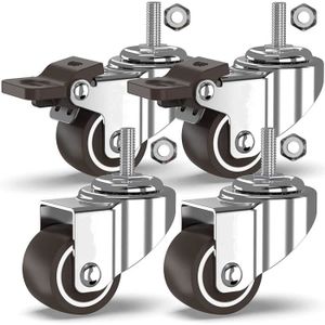 4 Roulettes De Meuble M8 Filetage M10 Roulettes à Tige Double Roue Pivot Universel Pas De Frein 2 Pouces 200 Kg Roulettes De Transport Pour Stand De Fleurs Étagère Vitrine Roulettes à Vis 