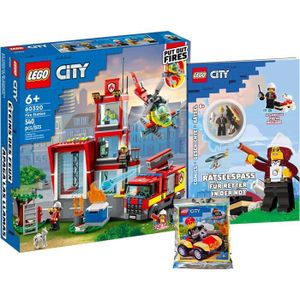 ASSEMBLAGE CONSTRUCTION Lego City 60320 Kit de pompiers  Reveille-matin amusant pour sauver en urgence (couverture souple) + quad de pompier avec min