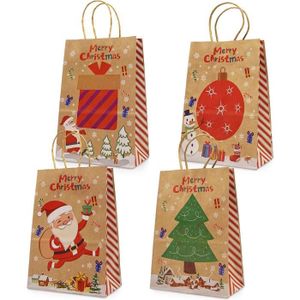Sacs Cadeaux de Noël,12 Pièce Sac Cadeau Noel en Papier Kraft Pochette Cadeau  Noel Reutilisable Sac Papier Cadeau Noel avec Poignée Pochettes de NoëL Sac  en Papier pour Cadeau Bonbons Biscuits
