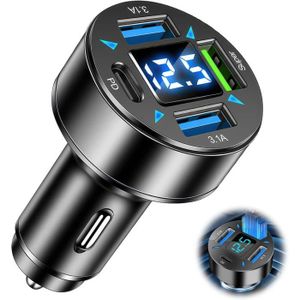CHARGEUR 4 Ports Chargeur Voiture Allume Cigare Usb, Usb C 