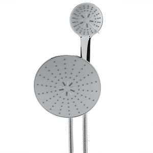 Ensemble de douche double tête en acier inoxydable (pommeau de douche,  tuyau, canne) + ABS (douchette à main), longueur du tuyau de douche : 50 cm  et
