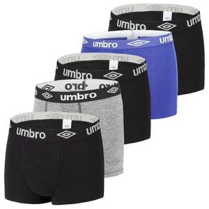 BOXER - SHORTY Umbro Boxer homme 100% coton, caleçon homme hypoallergénique, doux et naturel, (Lot de 5) - noir, bleu, gris