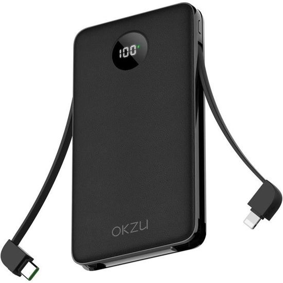 Batterie Externe VRURC 10000mAh - 4 Câbles Intégrés - Charge Rapide 22.5W USB-C - Affichage LED - Portable Et Léger