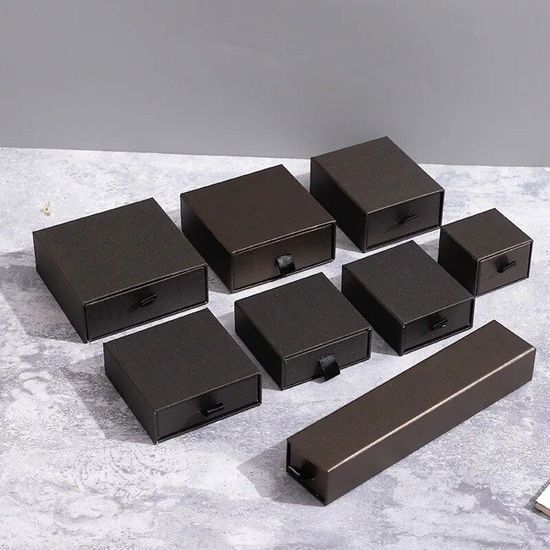 Boîtes à Bijoux En Carton Noir 9x7x3 Cm - Lot De 9 Avec Doublure Velours - Emballage Cadeau Pour Boucles D'oreilles, Colliers, Bagues
